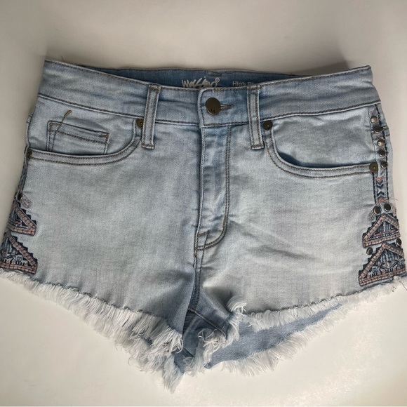 Mossimo High Rise Jean Short Embroidered Bohemian Style - Picture 9 of 16